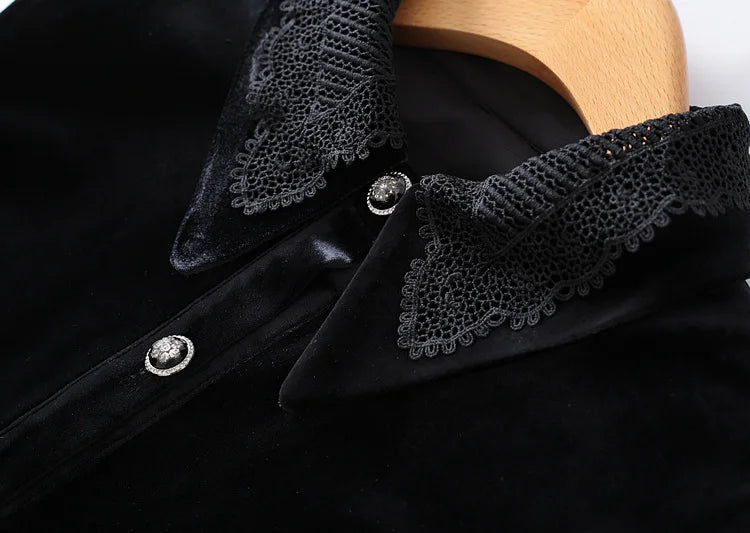 Women Turn Down Collar Crocheted Lace Single Breasted Cardigan Mid Length A Line Velvet Ruffled Sleeveless Jackets-2